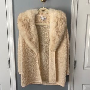 Sakri Vintage Fur Collar Wool Cardigan